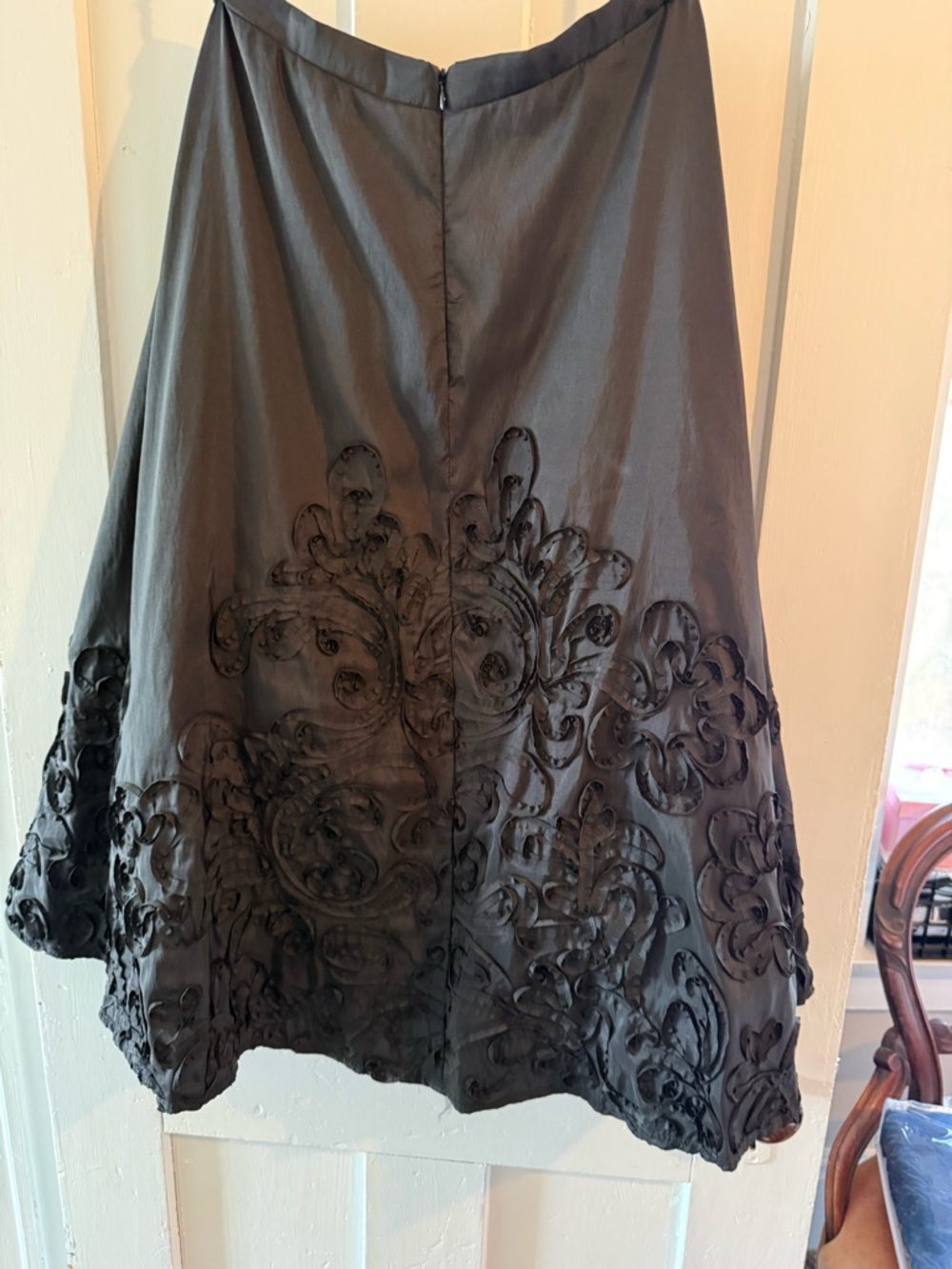 Black Embroidered Poodle Style A-Line Skirt